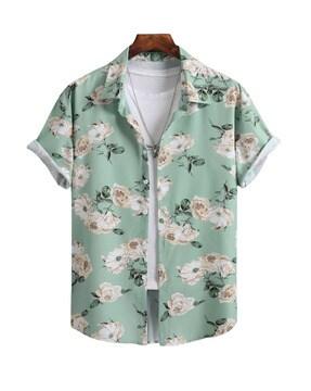 floral print shirt with short sleeves