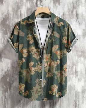 floral print shirt with short sleeves