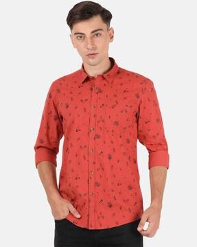 floral print shirt with spread collar