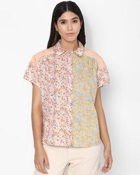 floral print shirt with spread collar