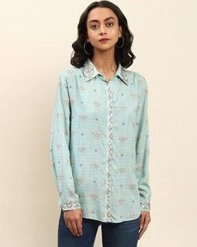 floral print shirt with spread collar