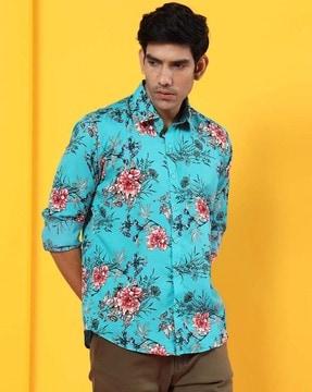 floral print shirt with spread collar