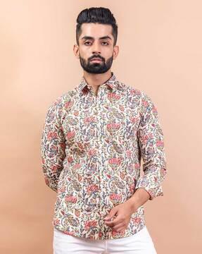 floral print shirt with spread collar