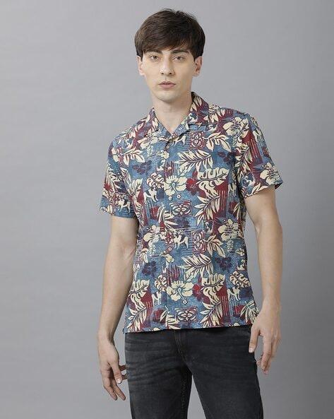 floral print shirt with spread collar