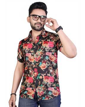 floral print shirt with spread collar