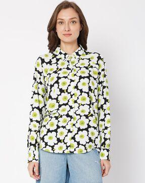 floral print shirt with spread collar