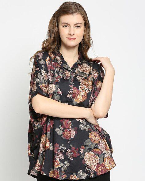 floral print shirt with spread collar