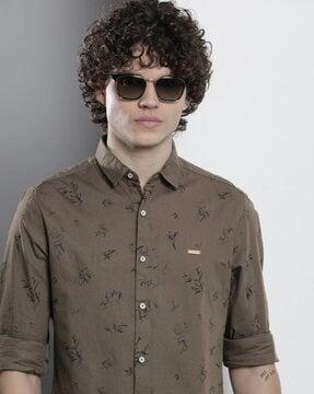 floral print shirt with spread collar