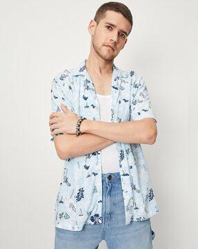 floral print shirt with spread collar