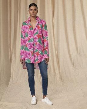 floral print shirt with spread collar