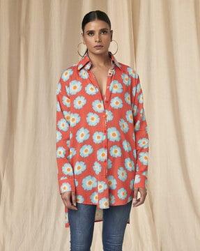 floral print shirt with spread collar