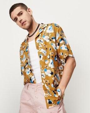 floral print shirt with spread collar