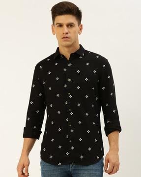 floral print shirt with spread collar