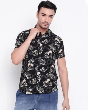 floral print shirt with spread collar