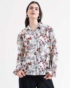 floral print shirt with spread collar