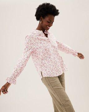 floral print shirt with spread collar