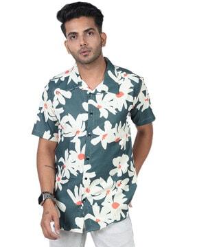 floral print shirt with spread collar