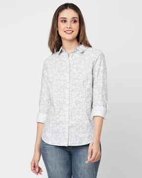 floral print shirt with spread collar