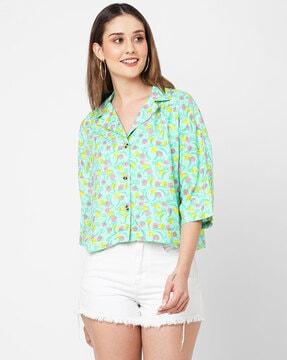 floral print shirt with spread collar