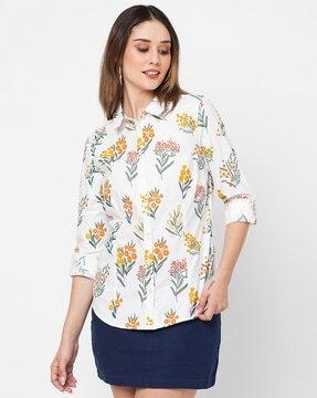 floral print shirt with spread collar