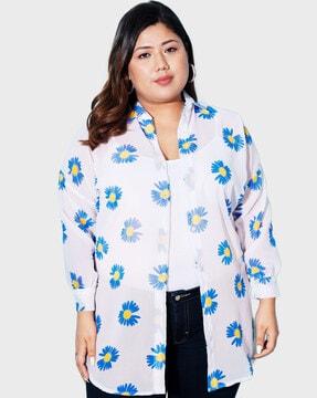 floral print shirt with spread collar