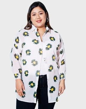 floral print shirt with spread collar