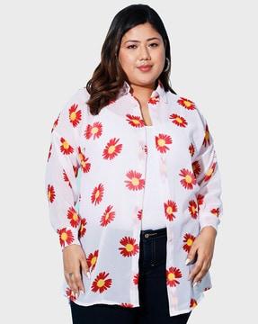 floral print shirt with spread collar