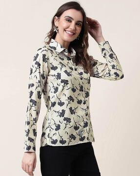 floral print shirt with spread collar