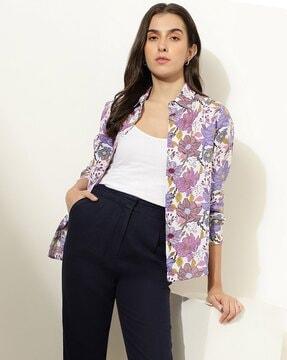 floral print shirt with spread collar