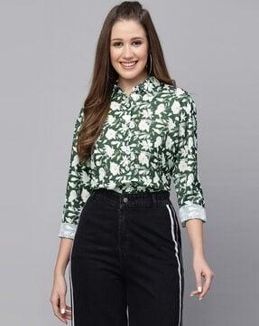 floral print shirt with spread-collar