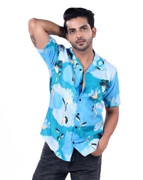 floral print shirt with spread-collar