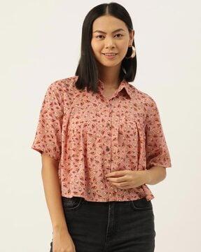 floral print shirt with spread collar