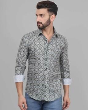 floral print shirt with spread-collar