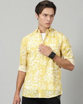 floral print shirt with spread collar