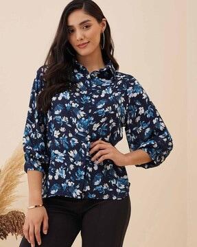 floral print shirt with spread collar