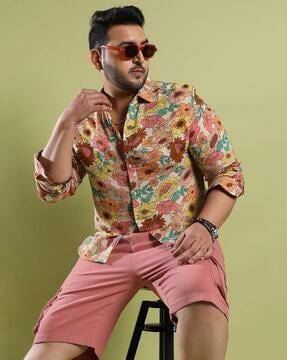 floral print shirt with spread collar