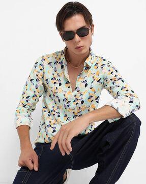 floral print shirt with spread collar