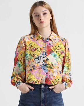 floral print shirt with spread collar