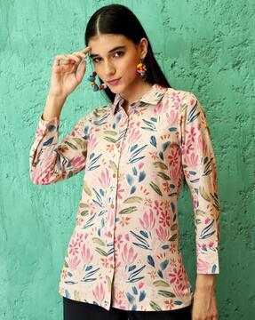 floral print shirt with spread collar