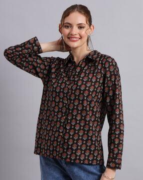 floral print shirt with spread collar