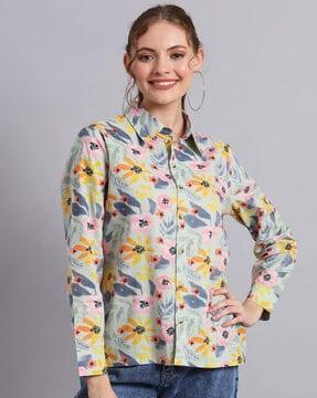 floral print shirt with spread collar