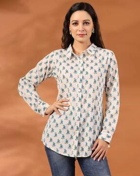 floral print shirt with spread collar