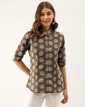 floral print shirt with spread collar