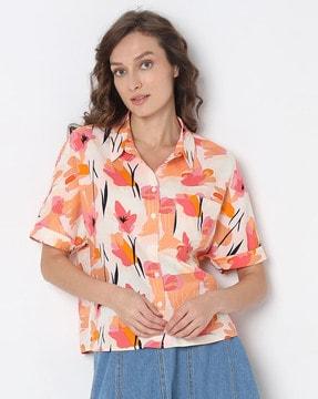 floral print shirt with spread collar