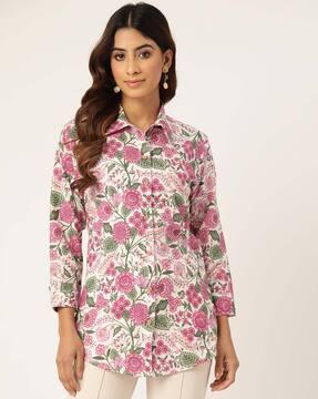 floral print shirt with spread collar