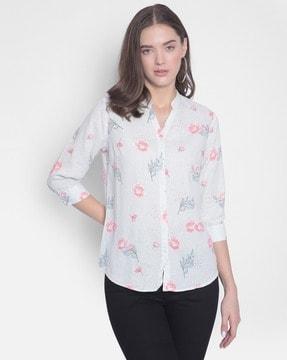 floral print shirt with spread collar