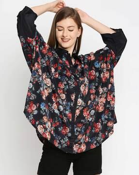 floral print shirt with spread collar