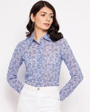 floral print shirt with spread collar