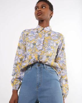 floral print shirt with spread collar