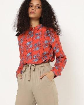 floral print shirt with spread collar